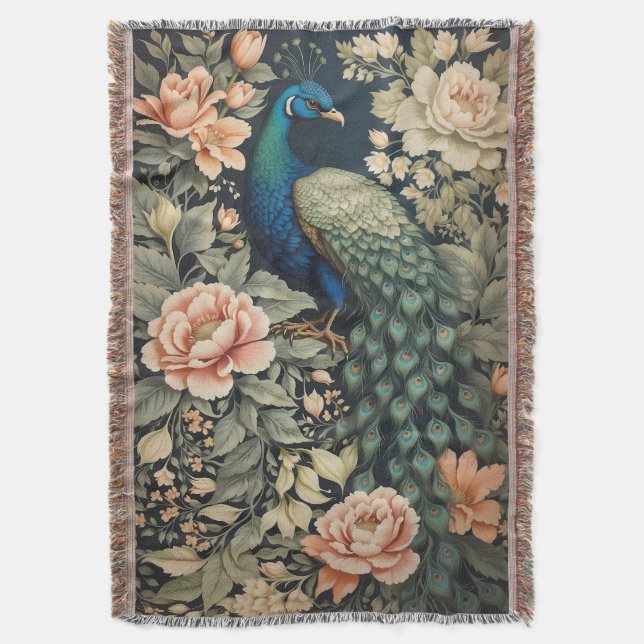 Couverture Beau Peacock William Morris Inspiré Floral (devant Vertical)