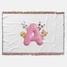 Couverture bébé à jeter Lettre A rose Animaux de l