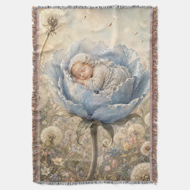 Couverture Bébé endormi dans une fleur bleue  (devant Vertical)