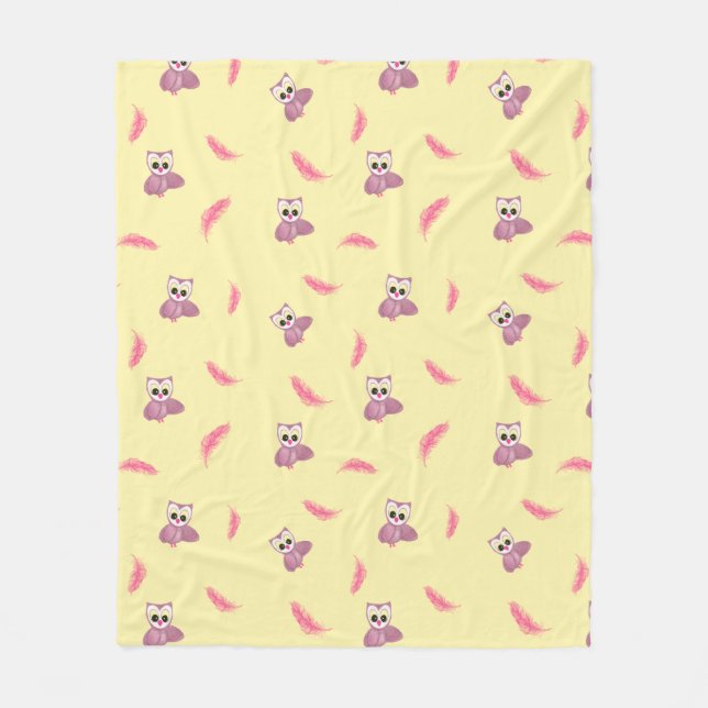 Couverture bébé jaune douillette avec hibou et plu (Devant)
