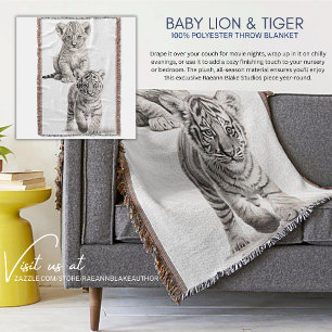 Couverture bébé lion et tigre noir et blanc à jete