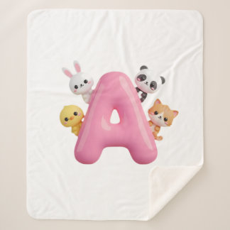 Couverture bébé sherpa Lettre A Rose Animaux de la