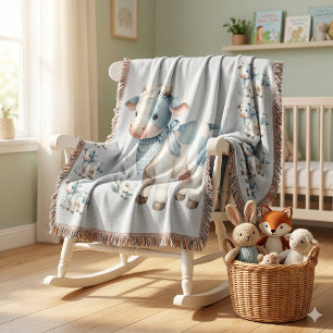 Couverture Bébé Vache Gingham Bleu Pastel Esthétique Ferme