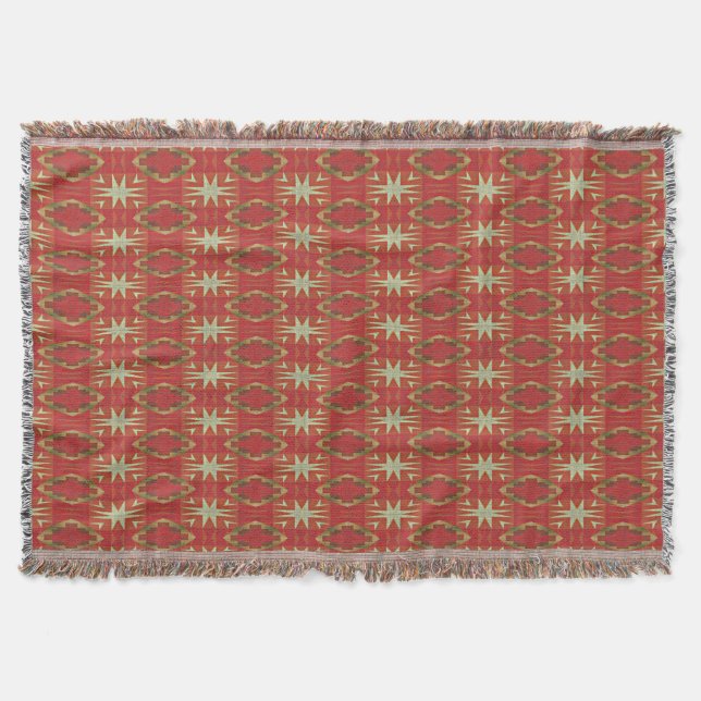 Couverture Beige Mustard Vert Brown Rouge Orange Tribal Art (Devant)