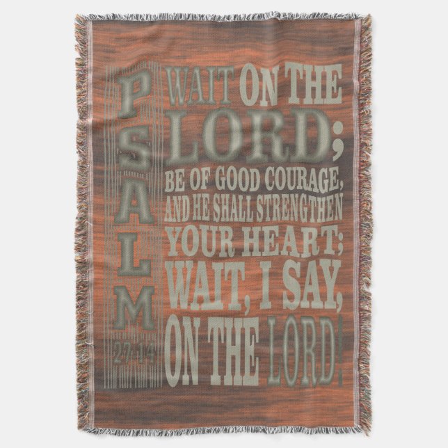 Couverture Bible Verse Psalm 27;14 Wood Topped Wall Tapestry (devant Vertical)