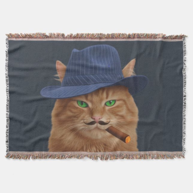 Couverture Big Al "The Paw-Father" Cat Woven Throw Blanket (Devant)