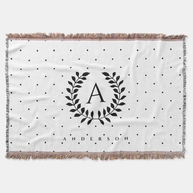 Couverture Black And White Laurel Monogram Polka Dot Pattern (Devant)
