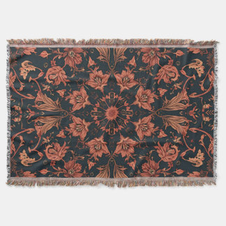 Couverture Black & Deep Orange Floral Damask