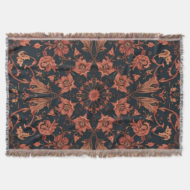 Couverture Black & Deep Orange Floral Damask (Devant)