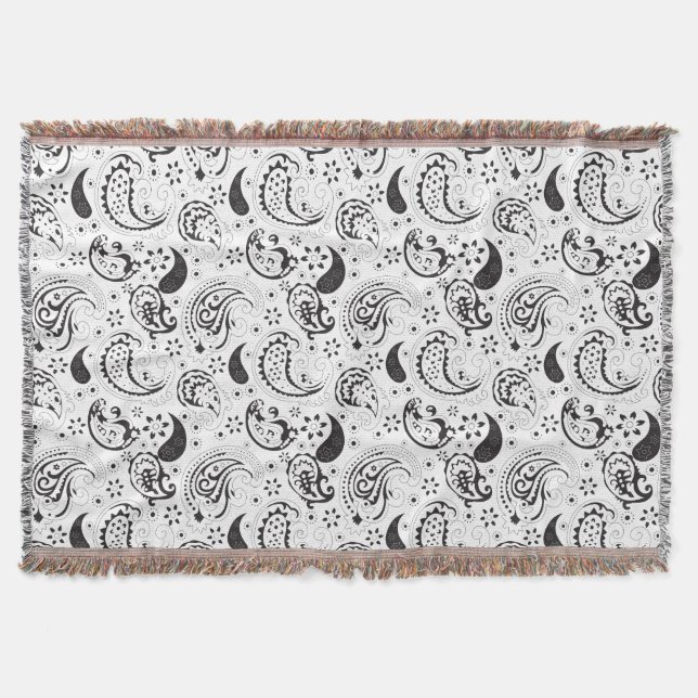 Couverture Black & White Paisley Pattern –Elegant Textile Art (Devant)
