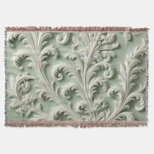 Couverture Blanc Damask Floral Pattern Vert doux Arrière - pl (Devant)