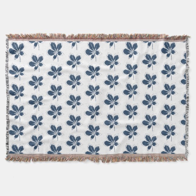 Couverture Blanc et Marine Leaves Motif Jeu blanc (Devant)