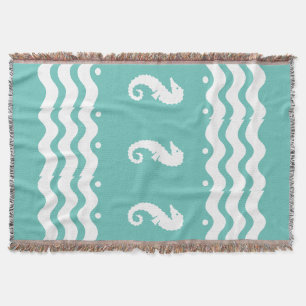 Couverture BLANC sur l'aqua turquoise MER BLUE HORSE vie côti