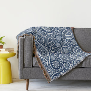 Couverture Blanc Vintage Paisley Motif sur Royal Blue