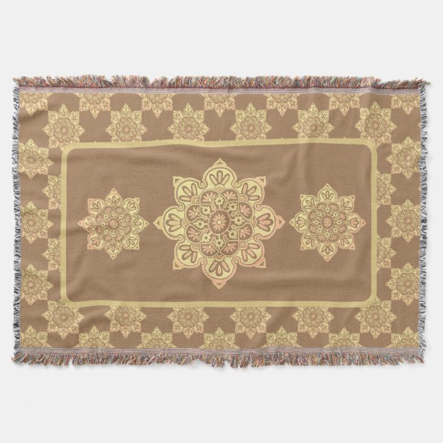 Couverture Blanche à lancer à franges avec médaillons jaunes (Devant)