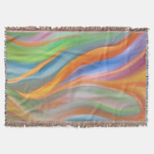 Couverture Blanche à lancer orange, bleu et vert tissé