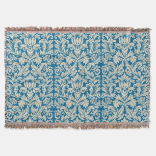 Couverture Bleu Et Beige Vintage Floral Damas 8