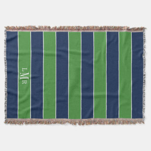 Couverture Bleu et vert Rugby Stripes 3 lettres Monogramme