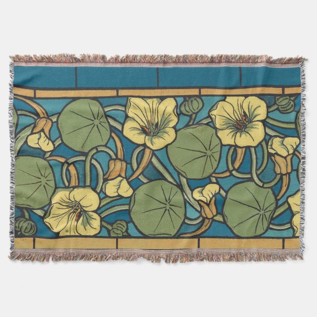 Couverture Bleu jaune Nasturtium Fleur Nouveau Motif (Devant)