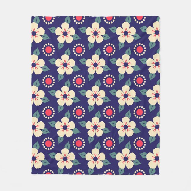Couverture bleu marine avec fleurs de crème (Devant)