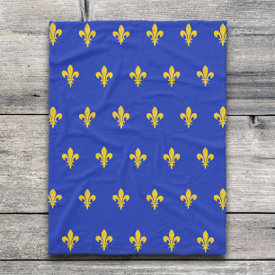 Couverture bleu roi avec motif Fleur de Lys Or