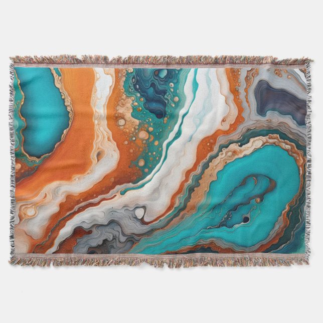 Couverture bleu turquoise, rouille et or peinture abstrait (Devant)