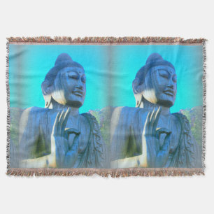 couverture bleue de jet de Buddhas