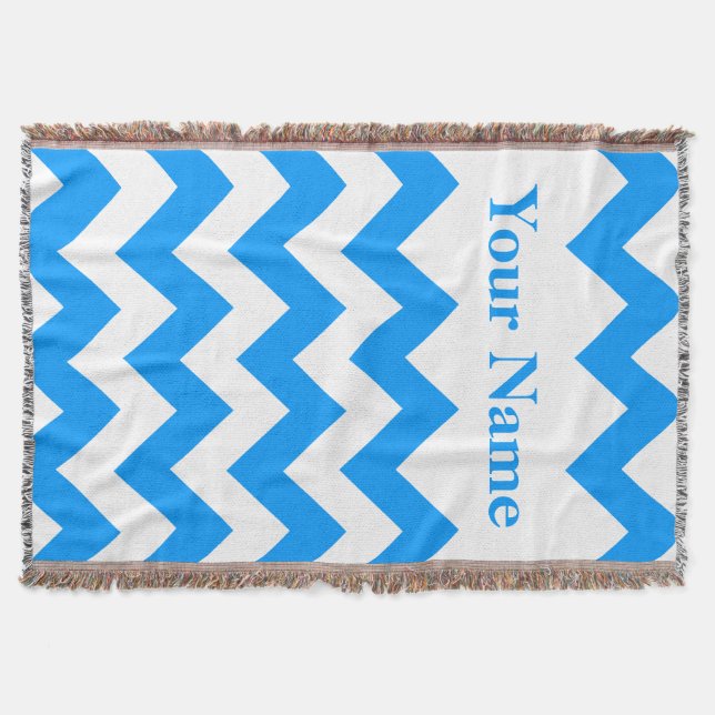 Couverture Blue Bold Chevron avec nom personnalisé (Devant)