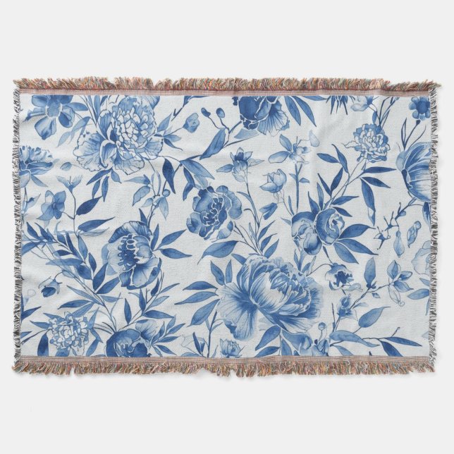 Couverture Blue Chinoiserie Watercolor Floral Botanical (Devant)