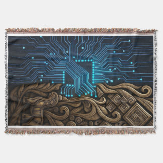 Couverture Blue Circuitry on Tribal Wood