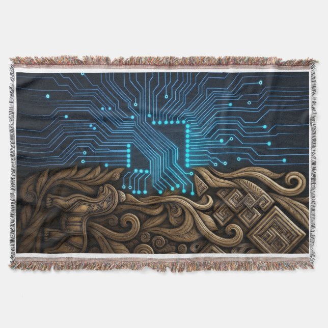 Couverture Blue Circuitry on Tribal Wood (Devant)