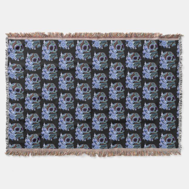 Couverture Blue Floral Black Sugar Skull Jour des morts (Devant)