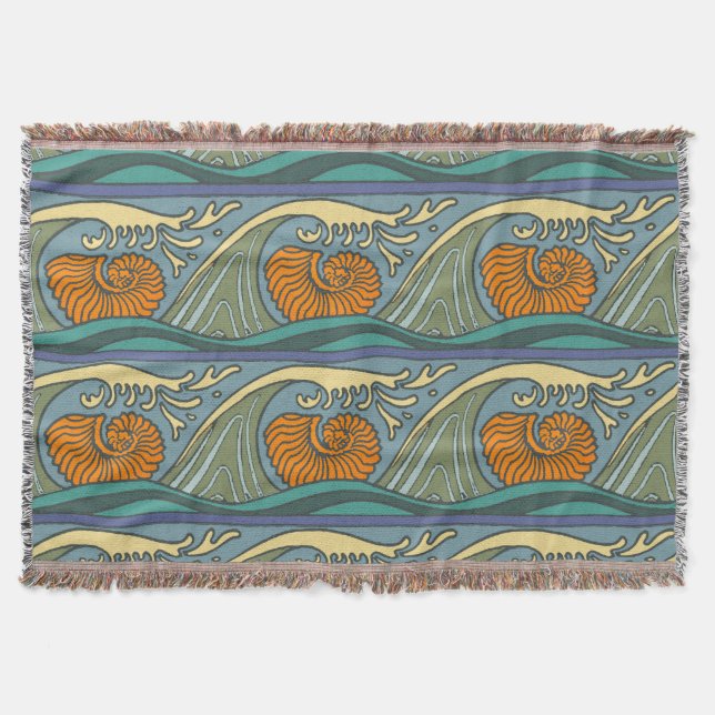 Couverture Blue Ocean Waves Nautilus Seashell Motif Nouveau (Devant)
