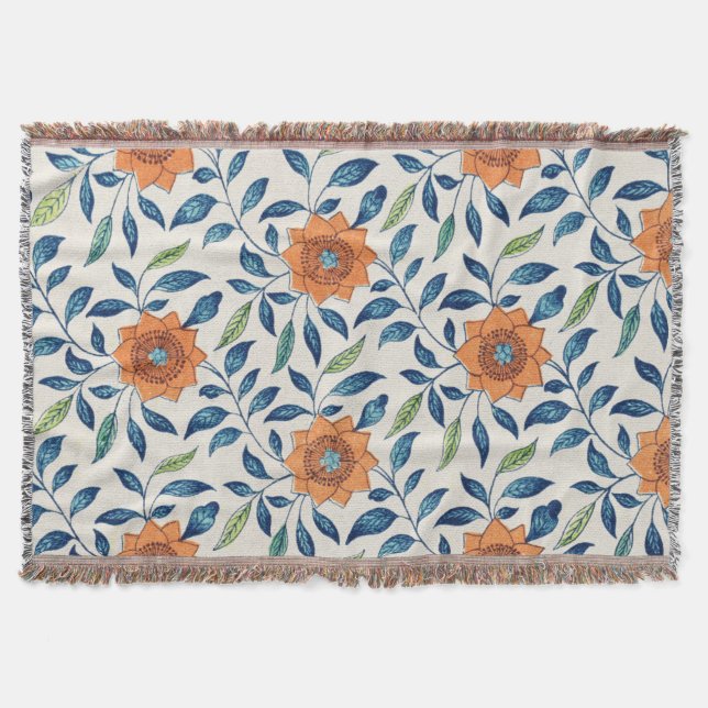 Couverture Blue & Orange Floral Pattern (Devant)