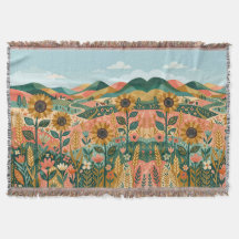 Couverture Bohème Tournesol – Saumon et Champ Vert
