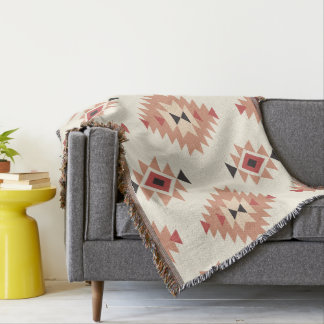 Couverture Boho Cream et Dusty Rose Southwest Aztec Design