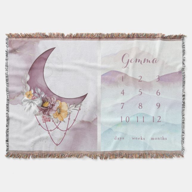 Couverture Boho Floral Moon Milestone Baby Blanket (Devant)