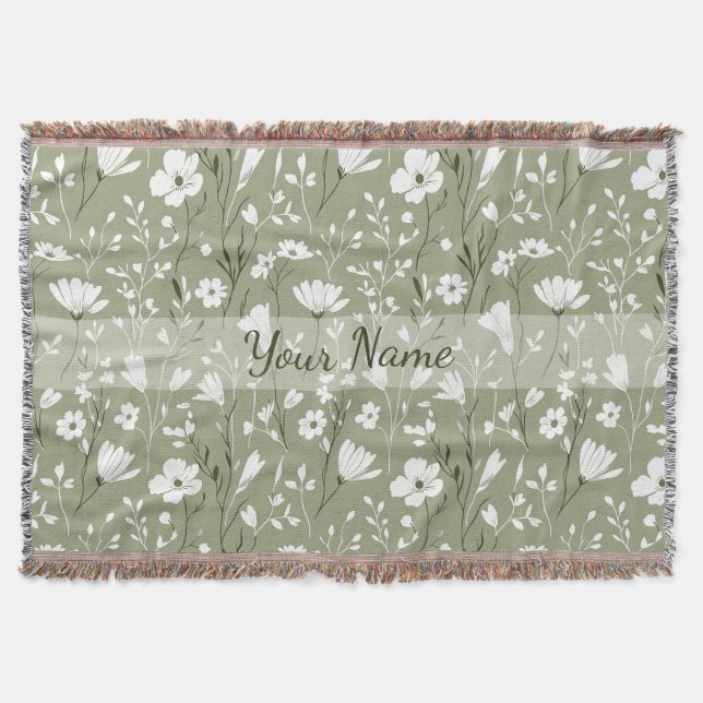 Couverture Boho Floral Wildflowers Sage Green Personalized (Devant)