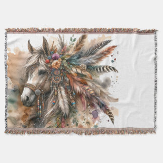 Couverture Boho Horse with feathers