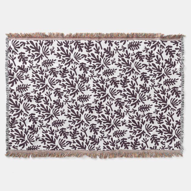 Couverture Boho Matisse Formes botaniques Motif gris noir (Devant)