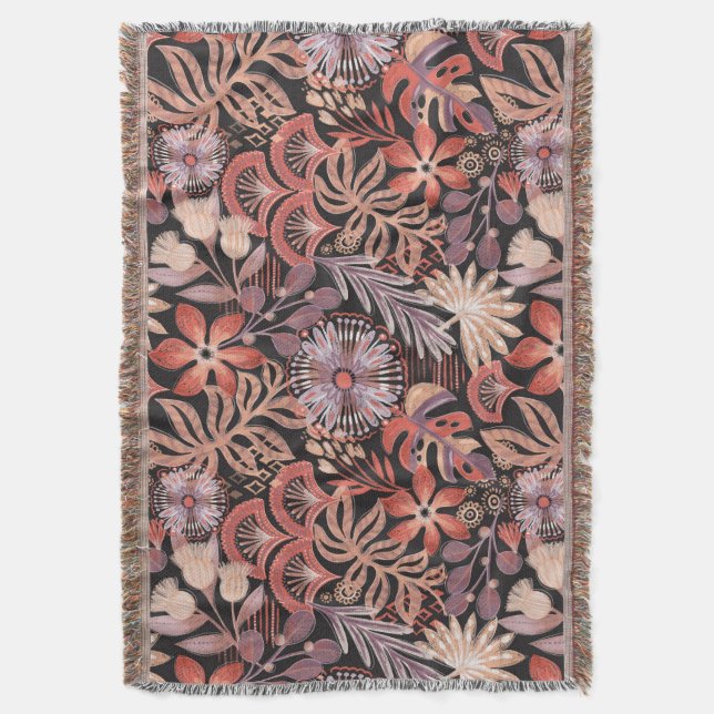 Couverture Boho Terracotta Floral Pattern Throw Blanket (devant Vertical)