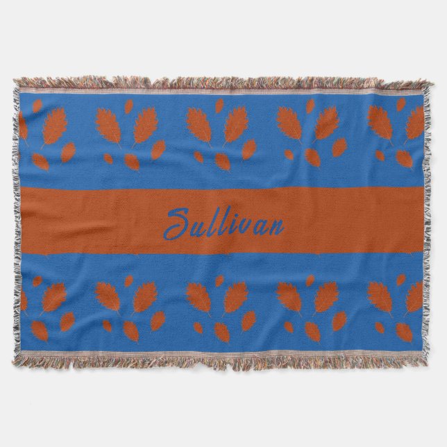 Couverture Botanique Joli Feuilles Brown sur Royal Blue Desig (Devant)