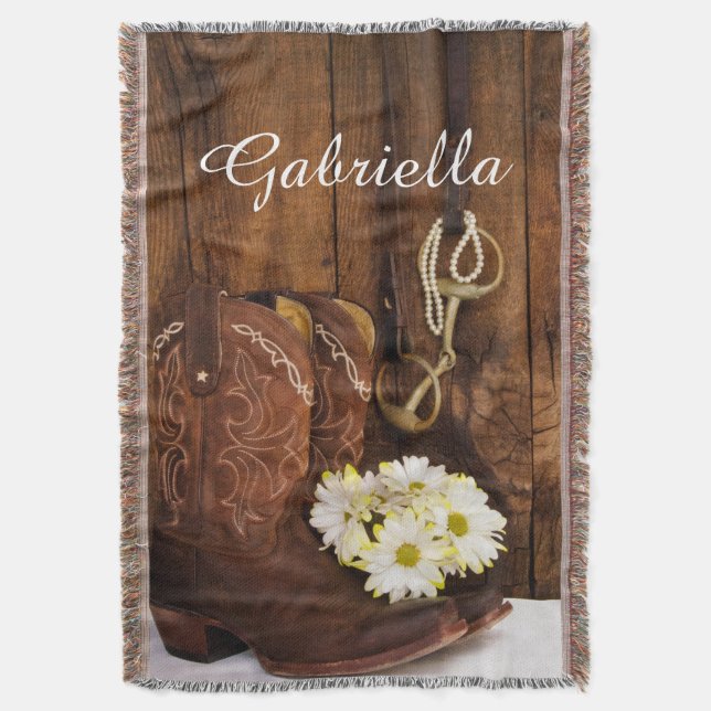 Couverture Botte de cowboy, marguerites, cheval Bit Pays Oues (devant Vertical)
