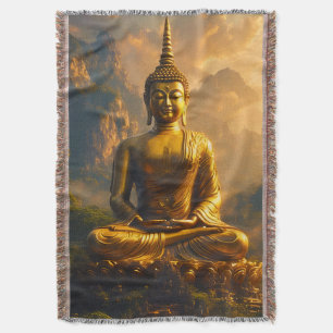 Couverture Bouddha assis doré sous un ciel de coucher de sole