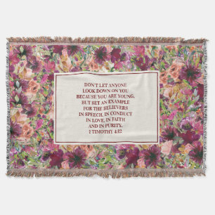Couverture Bourgogne Corail Floral Verset Biblique Timothy Je