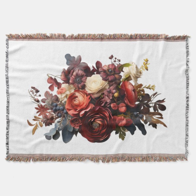 Couverture Bourgogne Marron Corail Blanc Floral Maussade (Devant)