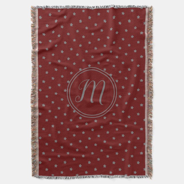 Couverture Burgundy Red Grey Stars Motif Élégant Noël (devant Vertical)