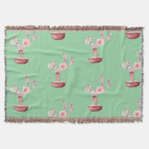 Couverture Cactus Prickly Pear Aquarelle Vert