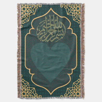 Couverture Calligraphy Heart Teal Gold Woven 