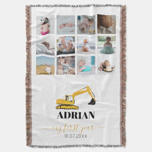 Couverture Camion Excavateur Bébé Première année Photo Collag (devant Vertical)